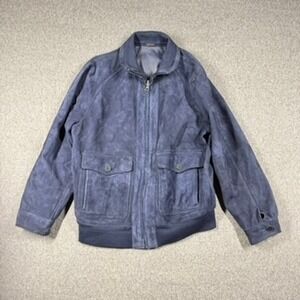 Torras Spain Blue Suede Leather Bomber Jacket Mens 42 Reversible Made in Spain